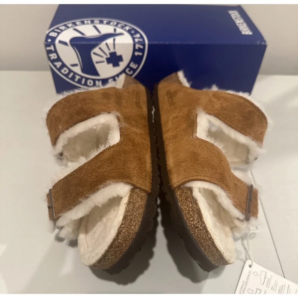 Birkenstock Unisex EU 43 M10W12 Reg Arizona Shearling Suede Leather Sandal Mink